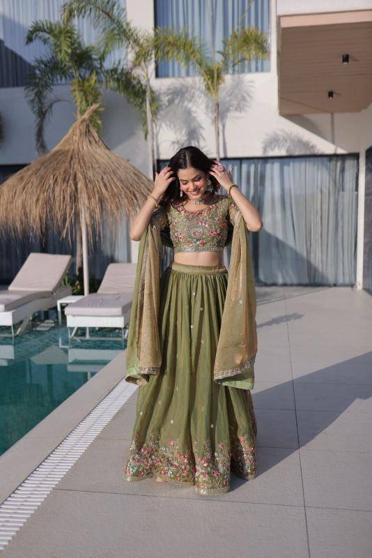 LW 7161 Fendi Silk mehndi Lehenga choli manufacturers in Karnataka